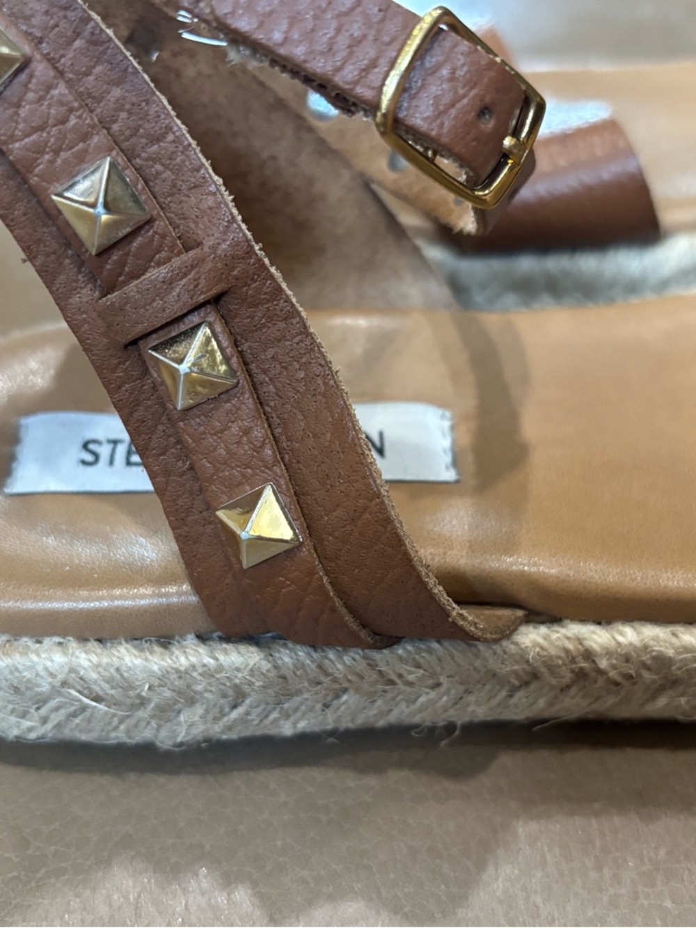 Steve Madden Tan Leather Studded Espadrille Sandal - Picture 4 of 7